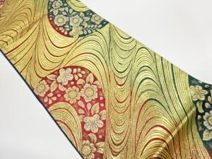 流水に草花模様織出し袋帯